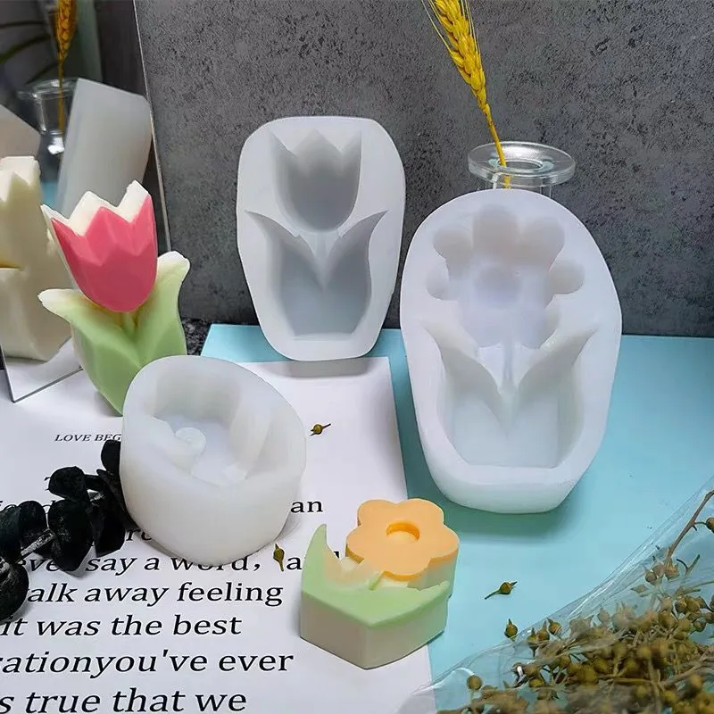 

3D Tulip Sunflower Shape Candle Mold Flower Aromatherapy Candle Silicone Mold Making Soapy Plaster Craft Resin Diy