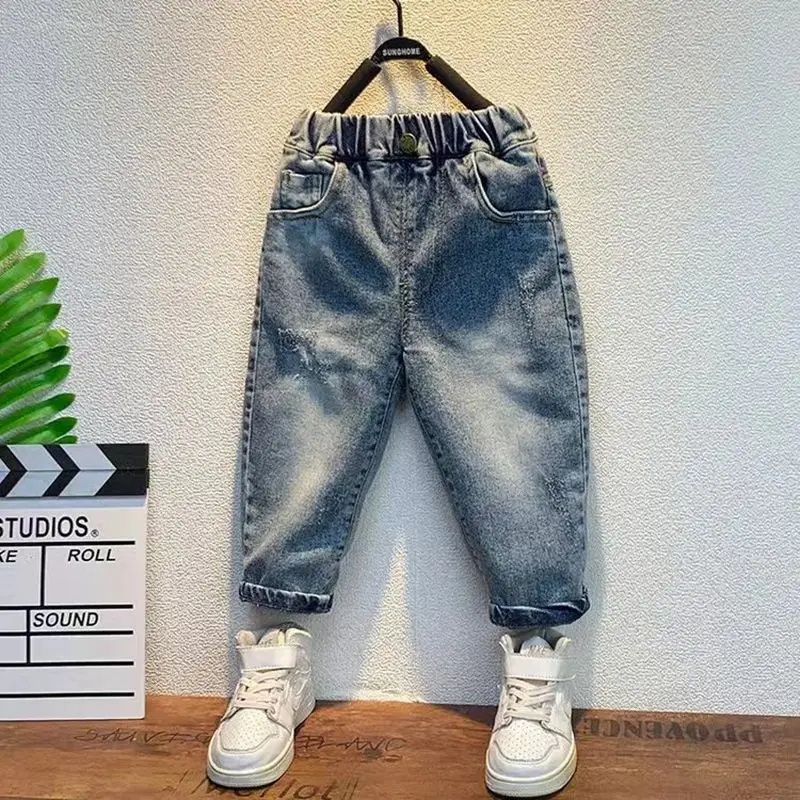 1-11 Years Boys Hole Jeans Kids Loose Elastic Waist Denim Pants for Boys Letter Harem Trousers Toddler Baby Pant 4 5 6 7 8 9 10