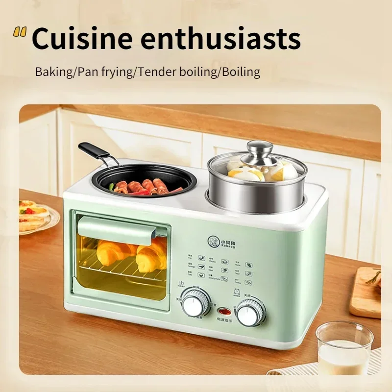 4-in-1 breakfast machine, household small oven, multifunctional steaming, boiling, frying and baking integrated pot