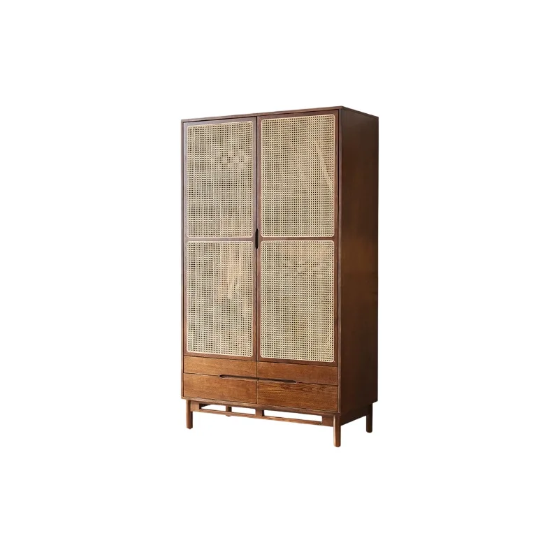 

Nordic rattan wardrobe B & B hotel bedroom double door solid wood storage locker