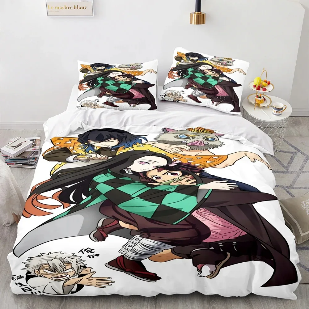 Demon Slayer Bedding Set Single Twin Full Queen King Size Anime Kawaii Bed Set Aldult Kid Bedroom Duvetcover Sets 3D 2022