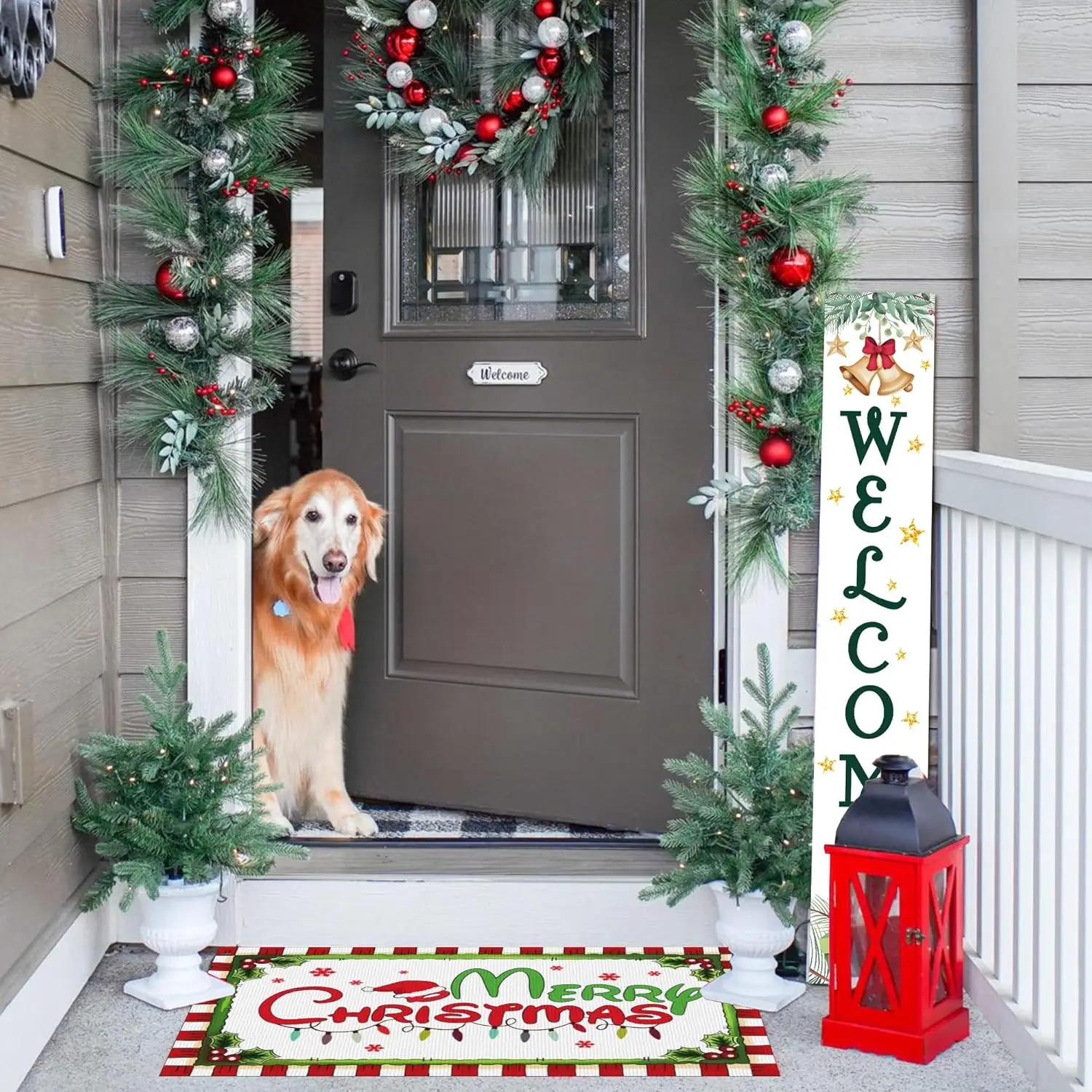 VIKAMA Christmas Happy Floor Mat Anti-Slip Indoor and Outdoor Welcome Mat for Kitchen and Living Room Carpet Home Decoration