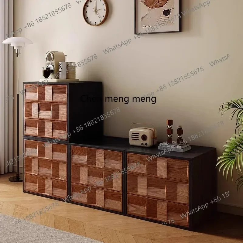 Q181 Mid-Century Solid Wood Chest of Drawers Listening TV Cabinet Living Room Card Door Cabinet Storage Combination Module Organ