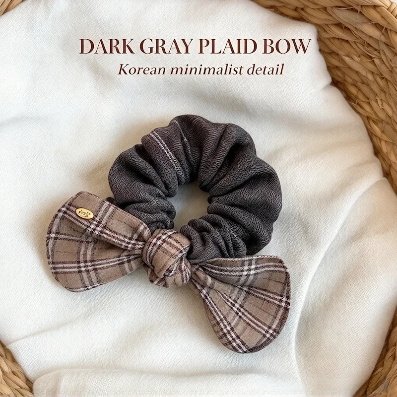 2026 New Vintage Striped Bow Scrunchie Women Outer Wear Ponytail Holder Autumn Winter Hair Rope Korean Plaid Headband Accessory