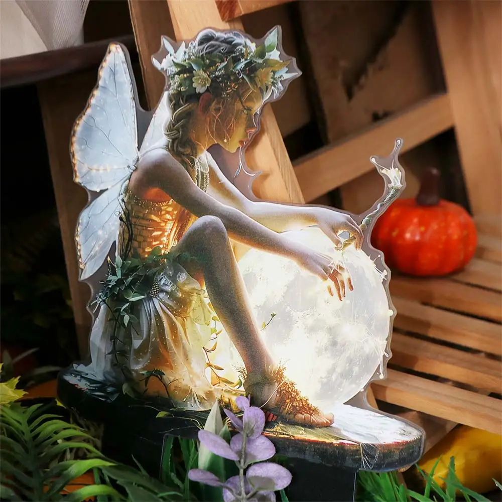 

Акриловая мини-фигурка феи, милые креативные садовые напольные пробки, многофункциональный ловля света, дизайн шара, садовый кол, бонсай