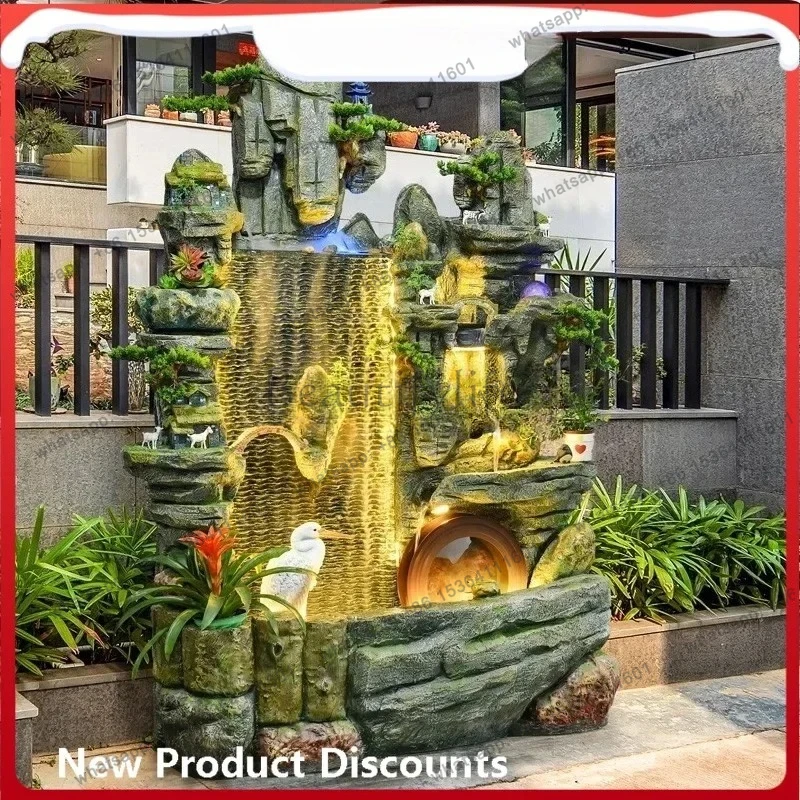 Rockery water curtain fish pond outdoor landscaping living room decoration ornament water wheel circulation water feature