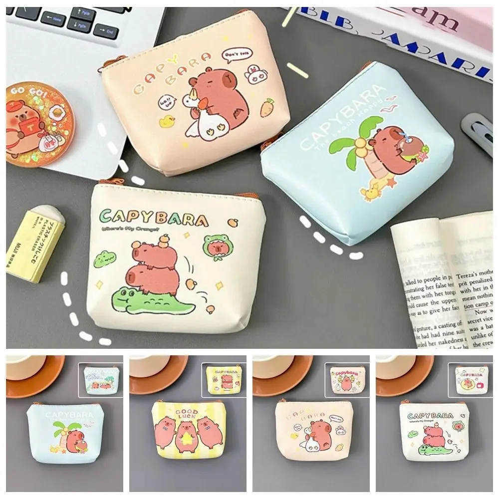 Mini Cute Capybara Coin Purse Portable Korean Style Change Bag Cartoon Multifunction Coin Storage Bag Earphone Organizer