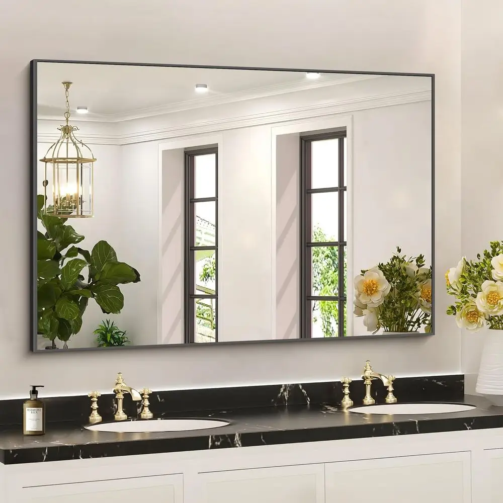 

36x50inch Bathroom Mirror, Black RecMirrwith Thin Metal e, Large Recular Wall Mirror or Bathroom, Living Roomm, Hair Sn, Big arm