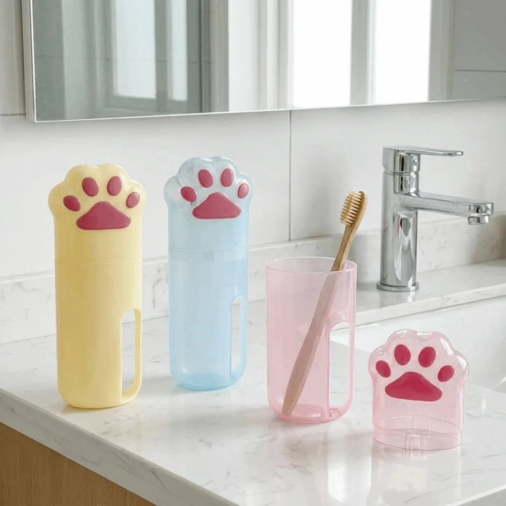 Multi-functional Plastic Toothbrush Storage Box Cute Cartoon Mouthwash Cup Space Saving Portable Wash Cup Travel