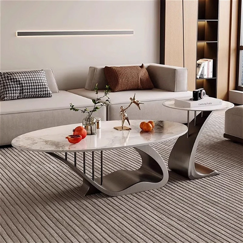 

Italian Luxury Oval Coffee Table Nordic Creative Stainless Steel Rock Slab Coffee Table Living Room High-End Home Furniture FYCT