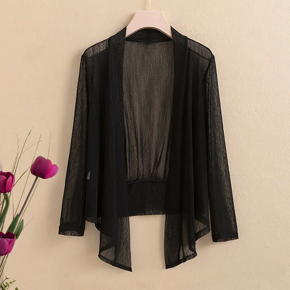 

Extra Large Simple Summer Women's Cardigan Thin Long Sleeve Air-Conditioning Shirt Beach Breathable Mesh Shawl for Women