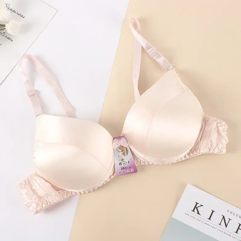 100% Mulberry Silk Spring/summer Thin Bra Double-sided Underwear Silk Bra Without Steel Ring Comfortable Breathable Plus Size