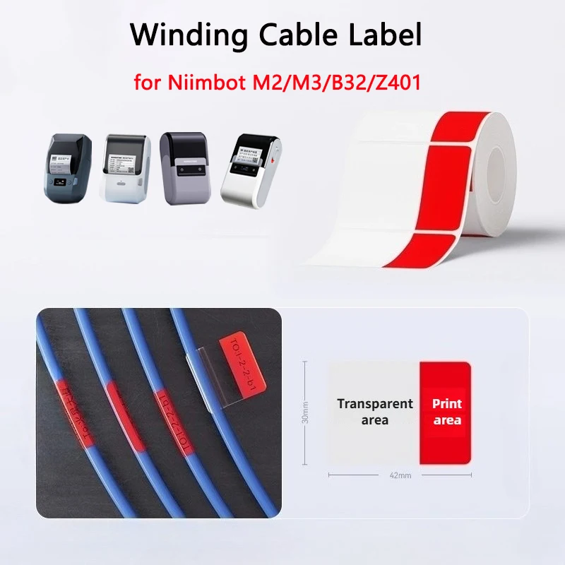 Niimbot M2/M3/Z401/B32 Winding Label Network Cable Paper with Protective Film Optical Fiber Sticker Waterproof Self-Adhesive