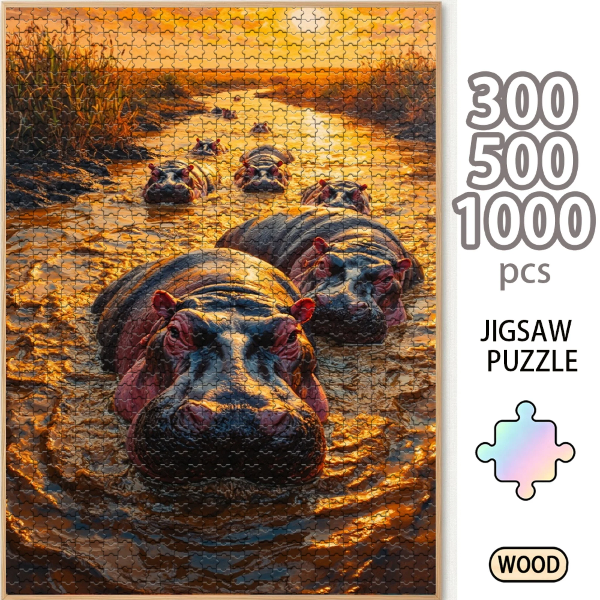 Board Game Wild Wild - Wild Hippo Herd 300/500/1000 Piece Wooden