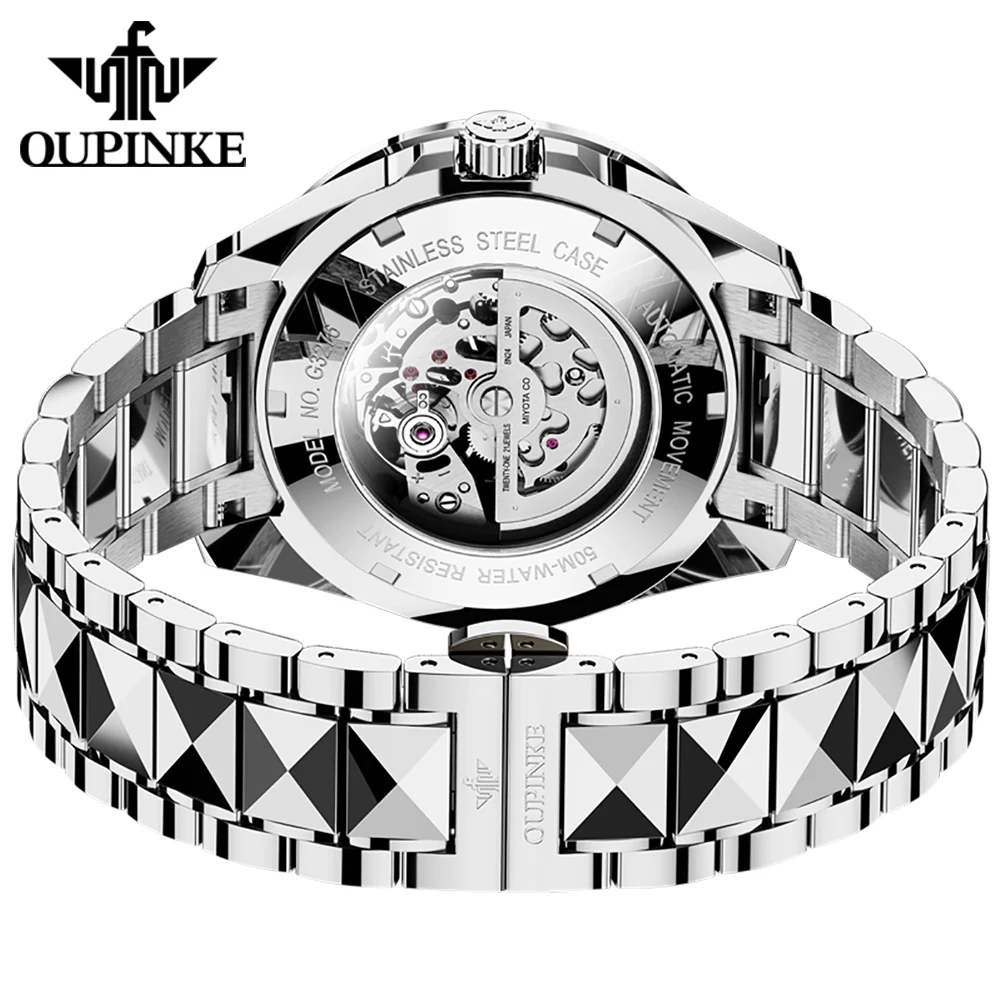 OUPINKE luxury watch for men automatic mechanical wristwatches skeleton watch For mens 50m waterproof Luminous function