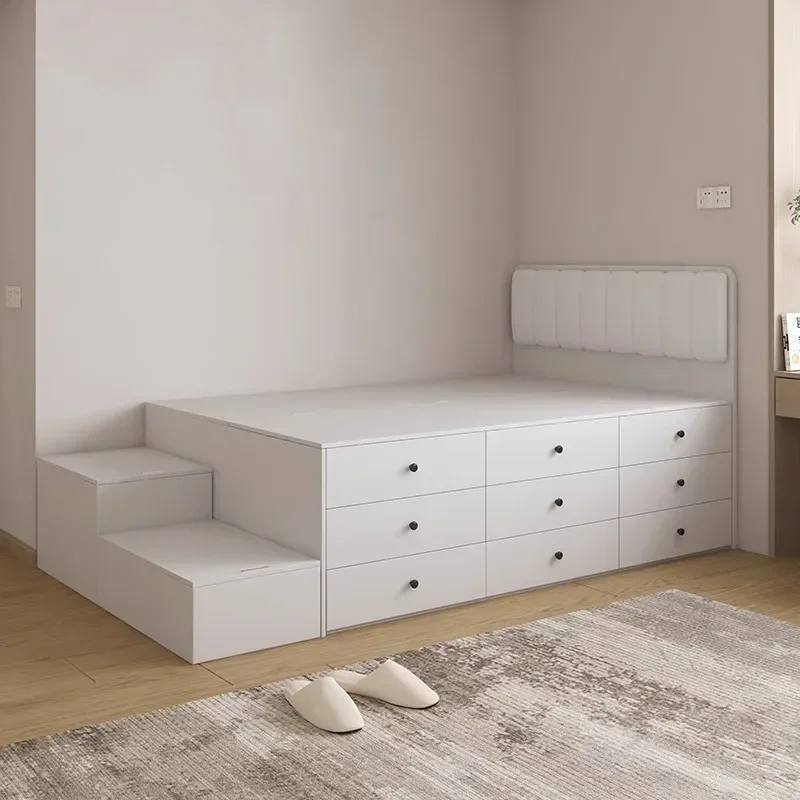 Small unit high box bed, tatami, storage, bed with foot rest, space saving, customized half height drawers