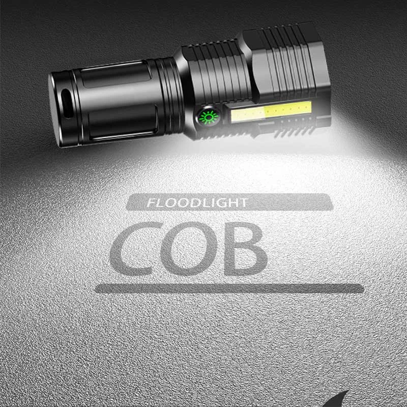 Bright 12 LED Flashlight with COB Side Light USB Charging Emergency Toch Smart Electric Display 18650 Battery Lamp Work Light