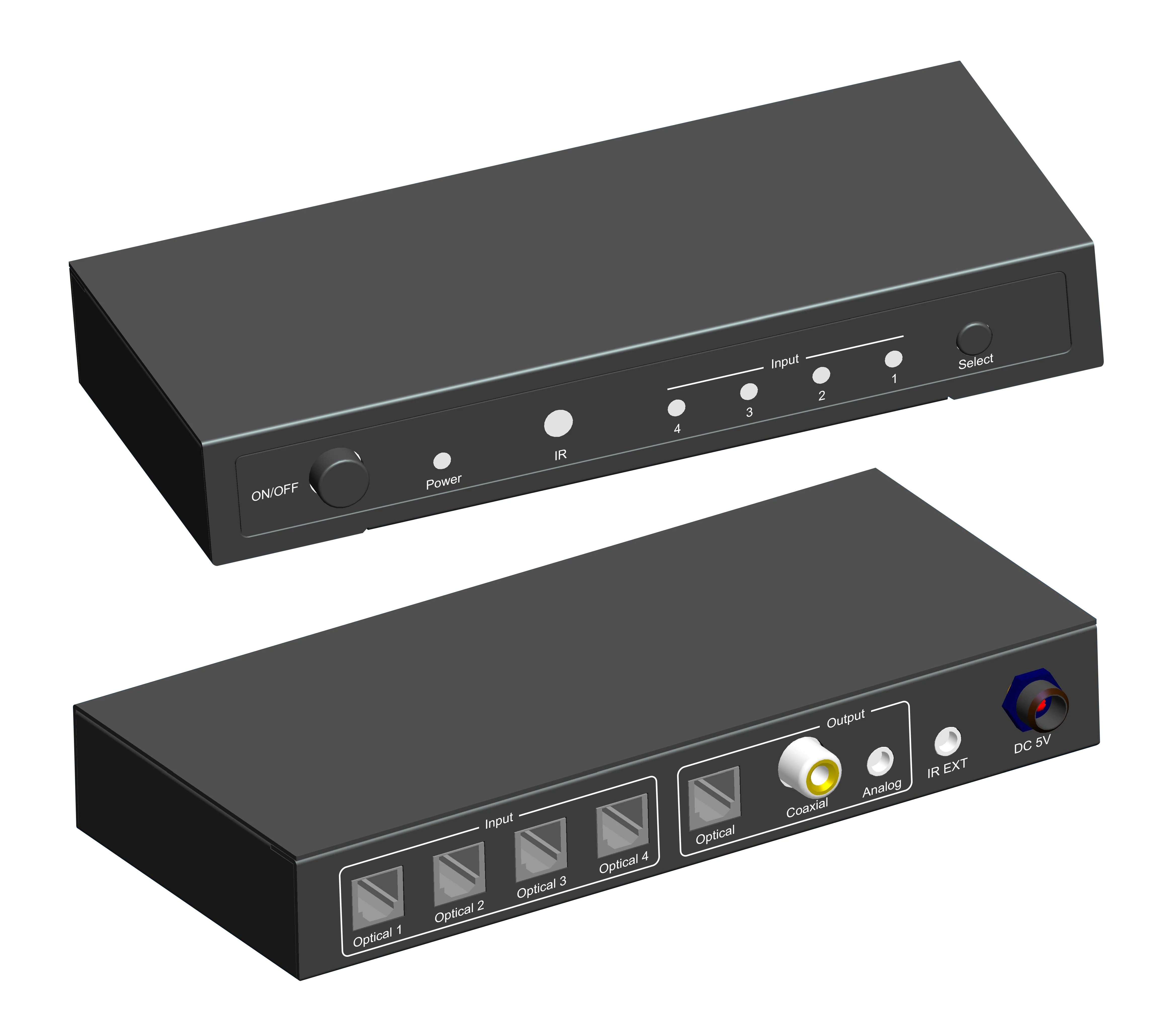 4 Port Optical Audio Switcher 4 in 1 Out,Optical Audio Splitter with IR Remote Control and Built in Last Memory Function