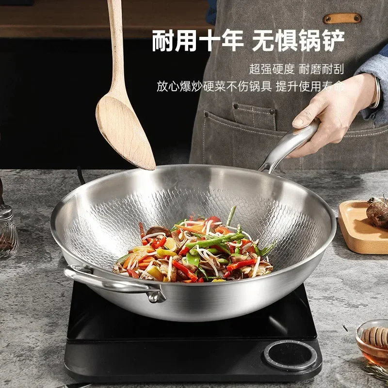 Wok pan uncoated pots and pans Stainless steel frying pan cooking pot non stick steak frying pan kitchen titanium steel cookware 4