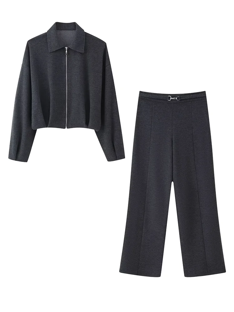 HH النساء السراويل الناعمة دعوى جيوب طويلة الأكمام بدوره إلى أسفل طوق أعلى + الخريف فضفاض مع ارتفاع الخصر الجانب سستة السراويل الصلبة