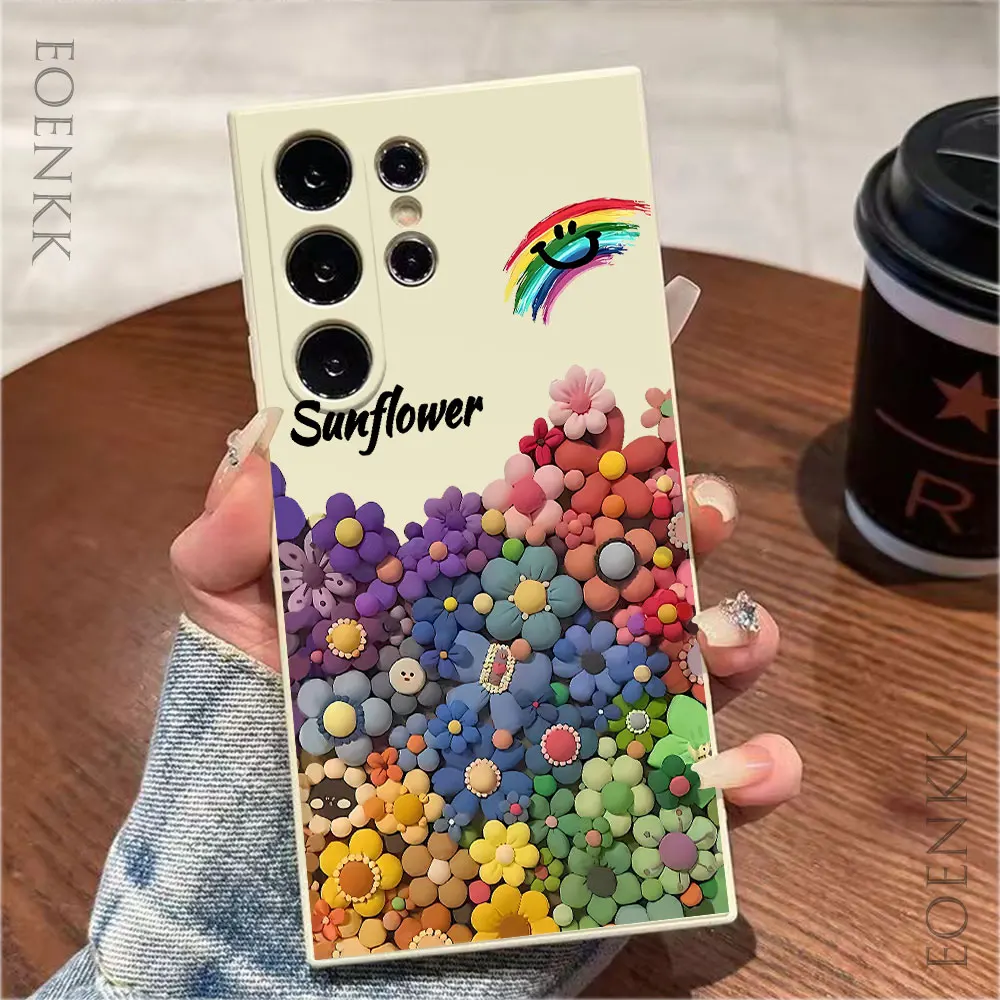 TPU Floral Phone Case For Samsung Galaxy S25 S24 S23 S22 S21 S20 Ultra FE Plus Note 10 20 Lite 5G Soft Silicone Bottom Cover