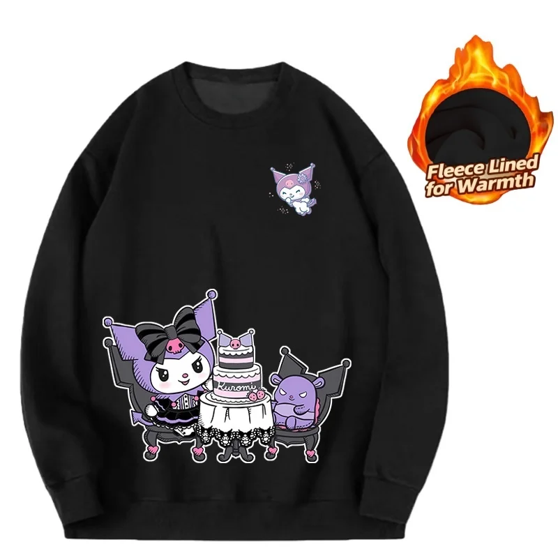 

Топ с длинными рукавами и круглым вырезом с принтом серии Sanrio, милая и теплая футболка с длинными рукавами и круглым вырезом на флисовой подкладке, 100% хлопок