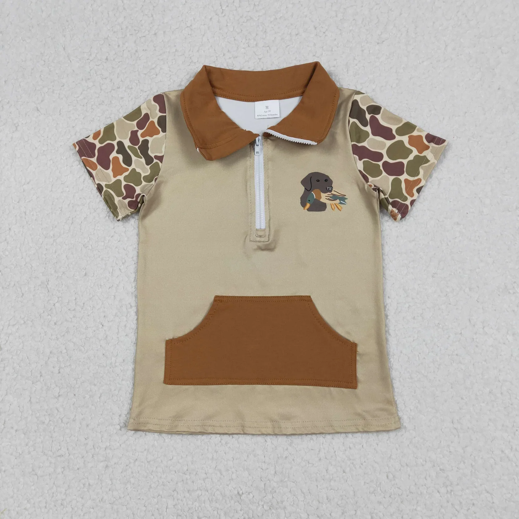 

Wholesale Children Short Sleeve Clothing Kids Zipper Dogs Ducks Shirts Baby Boy Pocket Shirt Toddler Camo Print Pullover Clothes