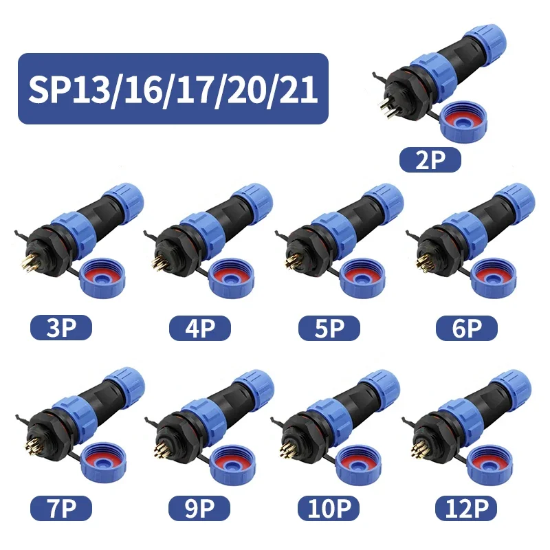 

5/10/100 Sets Sp13 Sp17 /SP16 Sp20/sp21 Ip68 Waterproof Aviation Plug Socket Male Female Connector Panel Mounted 2/3/4/5/6/7 Pin