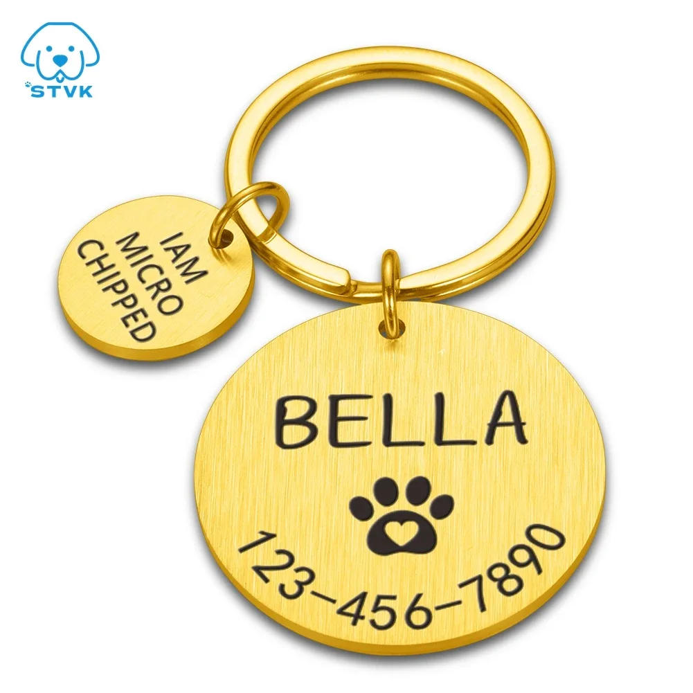 Engraved Dog Pet ID Tag Personalized Name Phone Bone Flower Pet ID Name for Cat Puppy Dog Tag Pendant Keyring Pet Accessories