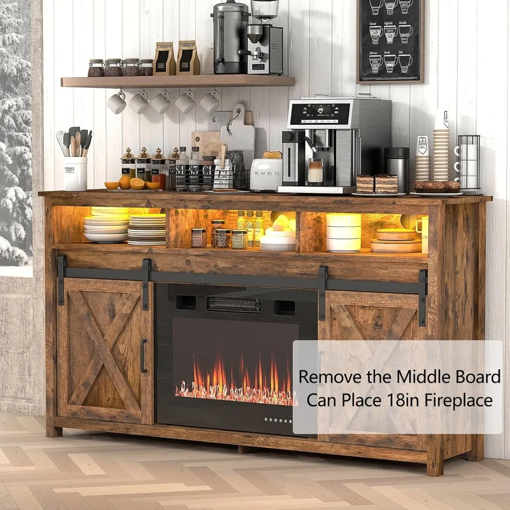 حامل تلفزيون مزرعة خشبي مقاس 57 بوصة من Vinctik لأجهزة تلفزيون مقاس 60/65 بوصة - طاولة وحدة تحكم مركزية للتخزين بطبقة مزدوجة