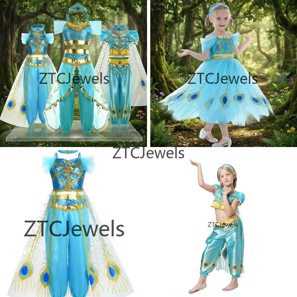 Disfraz de Princesa Jazmín, Conjunto de Disfraz de Aladdin para Niñas, Ropa Formal para Fiesta de Carnaval, Traje de Cosplay