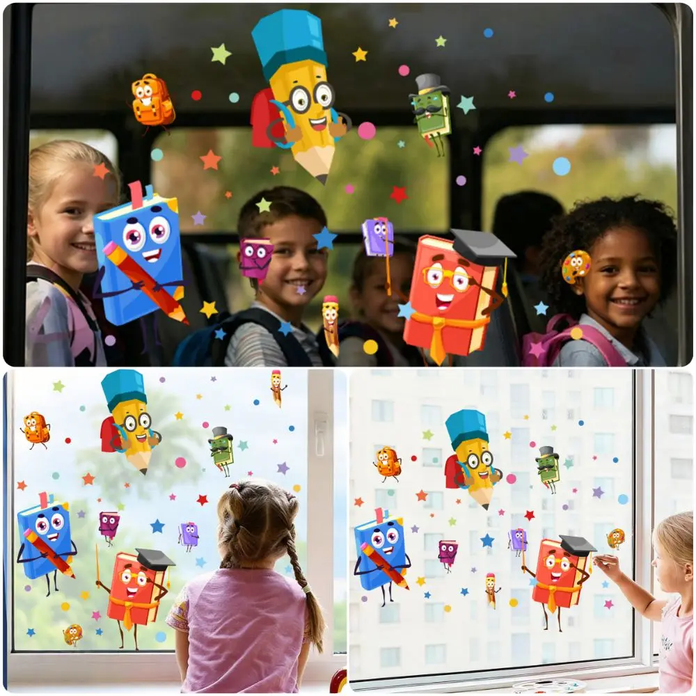 Multicolor Cartoon Stationery Static Sticker Pencil Books Waterproof Decorative Sticker DIY Photo Props Window Decals
