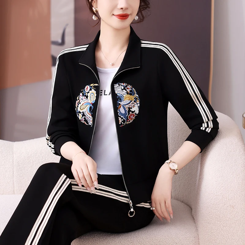 

Весенний модный спортивный костюм для мам 2025: Новинка, элегантный повседневный комплект из двух предметов для женщин среднего возраста в традиционном китайском стиле