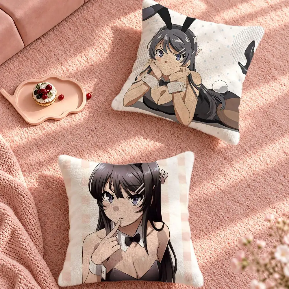 Anime Romance Bunny Girl Senpai Cushion Cover Cute Cartoon Throw Pillow Cover Soft Plush Cushion Cover Sofa Bedroom Home Decor