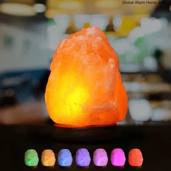Salt Lamp 7 Colors USB Wooden Base Salt for Health Night Warm Light Table Lamp for Bedroom Decoration Bedside Lighting Himalayan