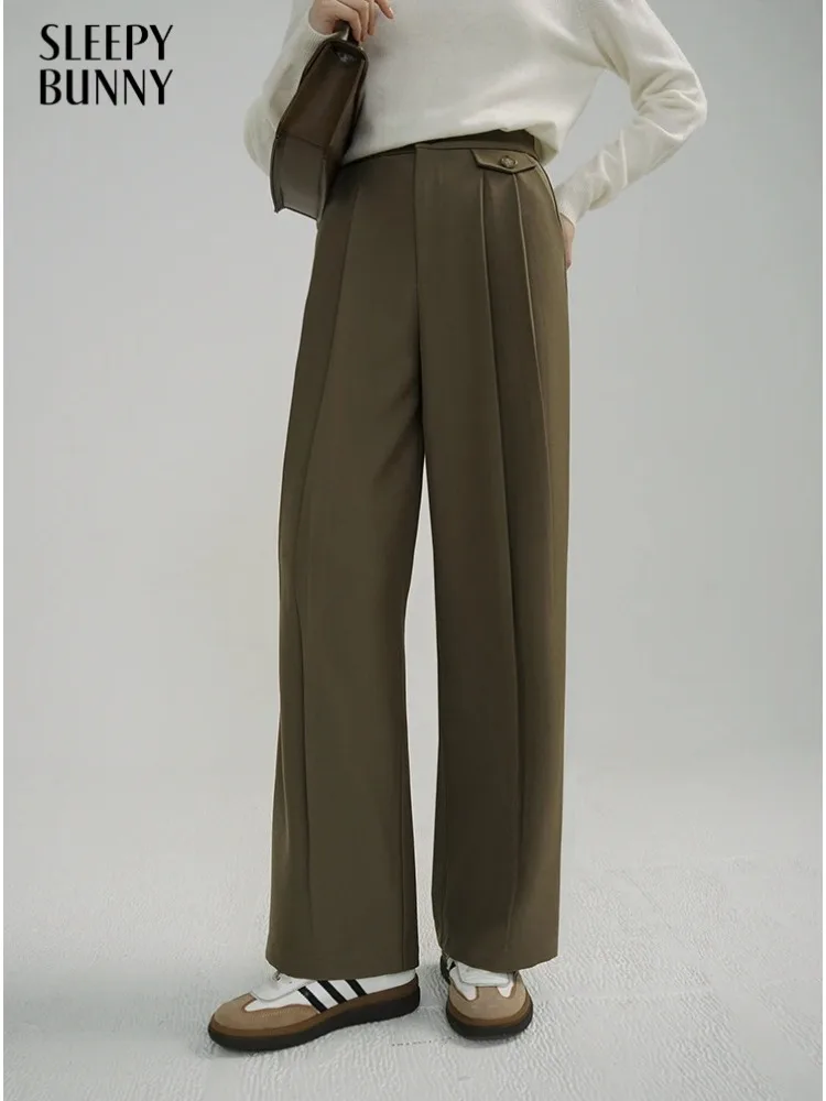 

Elegant Chic Loose High Waist Wide Leg Pants Winter Warm Straight Leg Trousers for Women Casual Office Slimming Long Suit Style