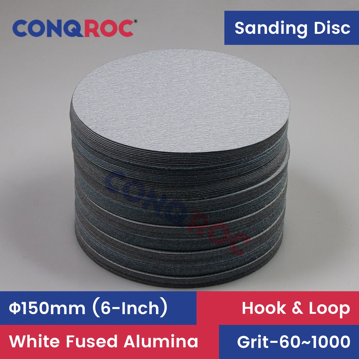 Sanding Discs 150mm 6-Inch White Fused Alumina Dry Sanding Papers Hook and Loop 100-Piece Grit-60~1000