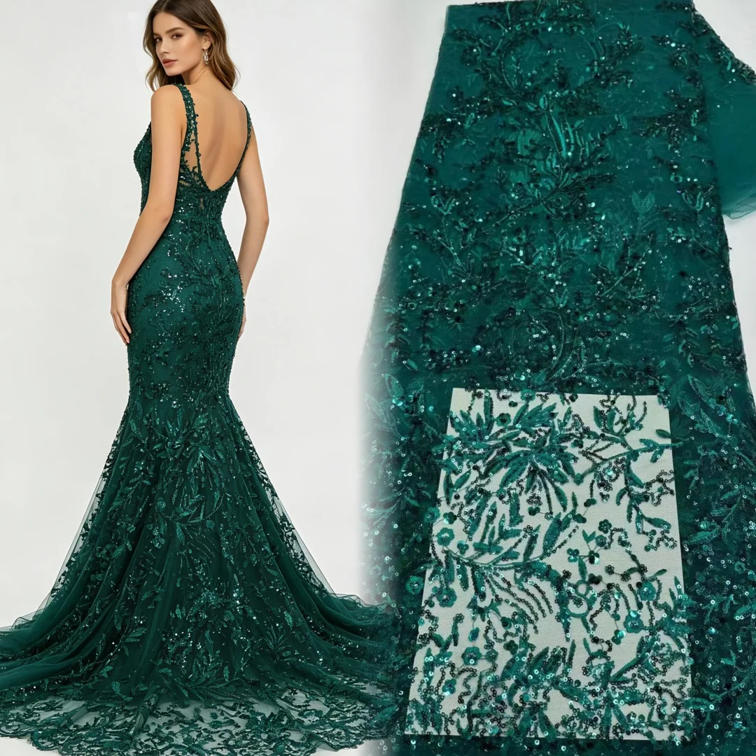 LACE French African Beads Mesh Lace Fabrics High Quality French Embroidered Sequins Bridal Lace Fabric For Women Wedding Dress
