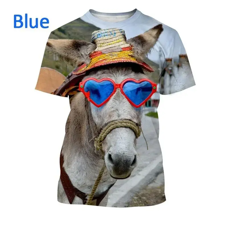 Men Summer Fun Funny Funny Donkey Fashion 3d Printed Round Neck Short Sleeve T-Shirt Personality Casual Loose Plus Size Top