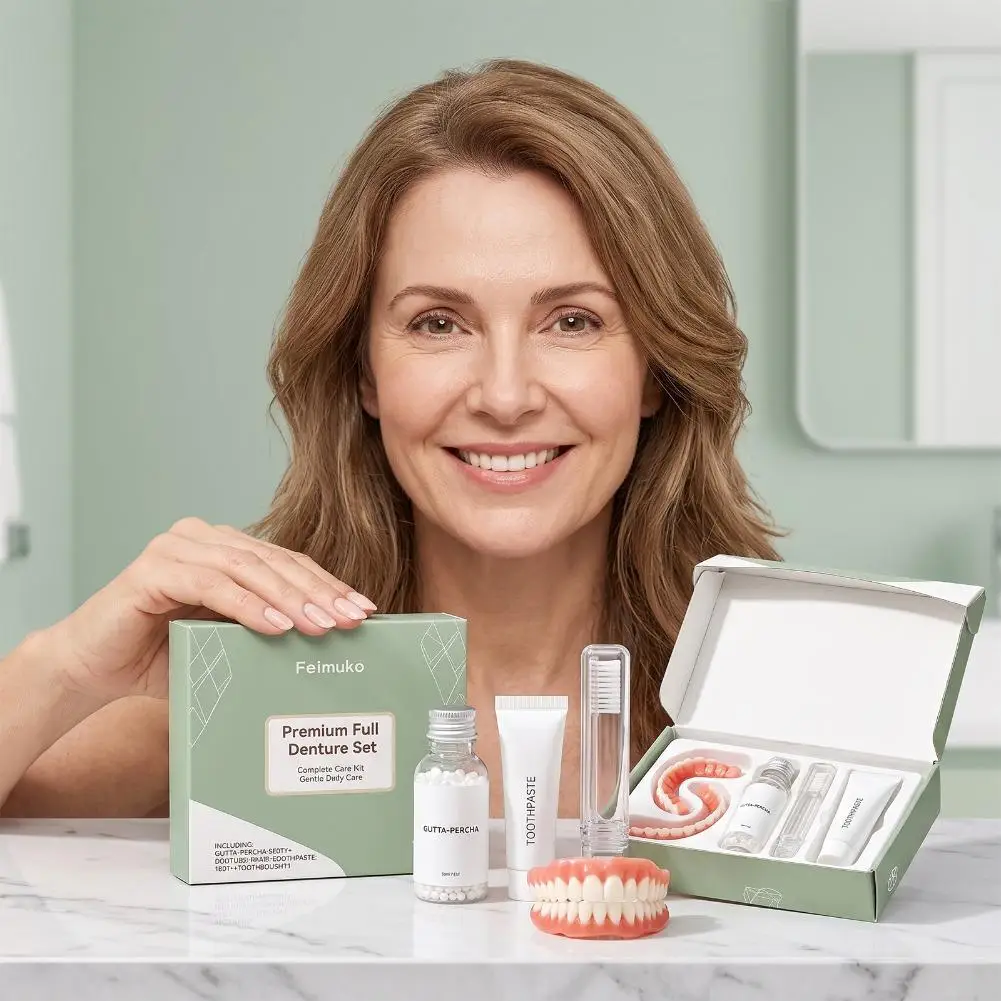 Silicone Dentures Adult Full Set Natural Upper Lower Matching Denture Trays Fit Comfortably Confident Care Everyday Smile Oral