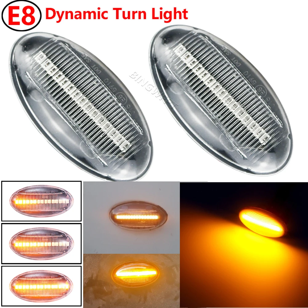 ไฟเลี้ยว LED สีเหลืองอำพันแบบไดนามิก2ชิ้นไฟเลี้ยวไฟเลี้ยวด้านข้างสำหรับ Peugeot 307 206 407 107 607 1007 4007 Citroen C1 C2 C3 C5