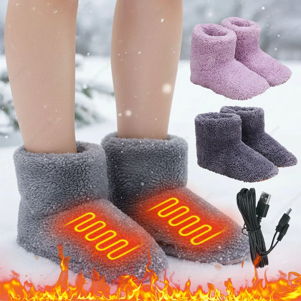 

Плюшевая обувь с электрическим подогревом USB, теплая обувь для женщин и мужчин, уютные зимние домашние и уличные грелки для ног с подогревом, удобные тапочки