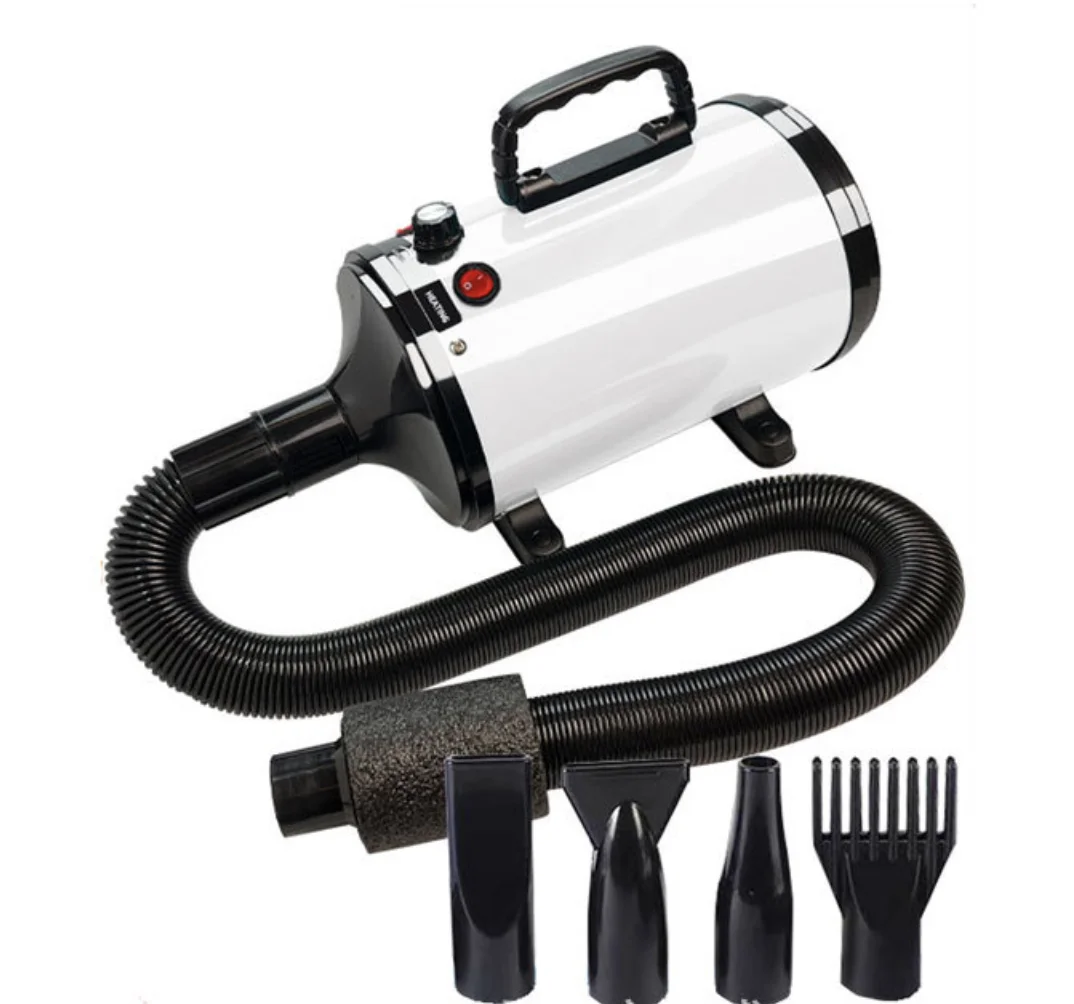 

Dog Hair Dryer, 3.2HP Stepless Adjustable Speed Pet Grooming Dryer, High Velocity Dryer for Dogs with 4 Different Nozzles