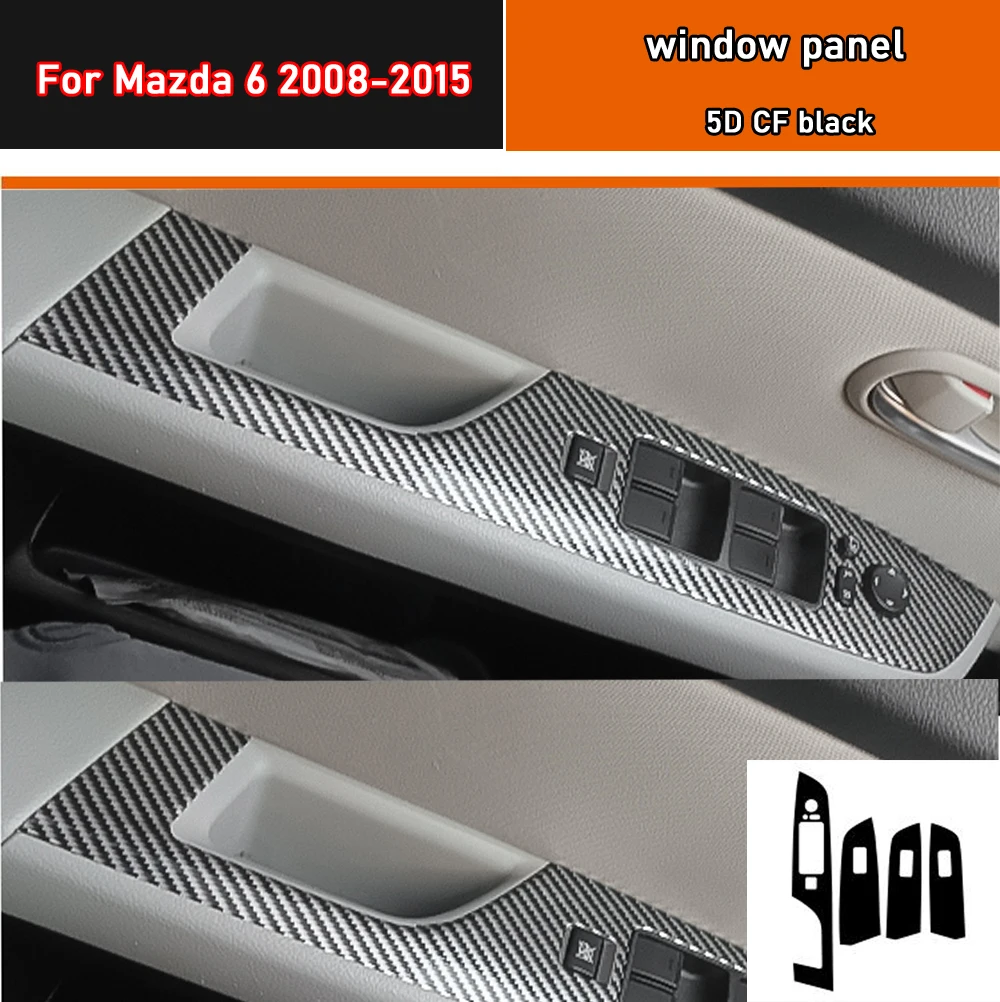 

Car Styling Black Carbon Decal Car Window Lift Button Switch Panel Cover Trim Sticker 4 Pcs/Set For Mazda 6 2008-2015