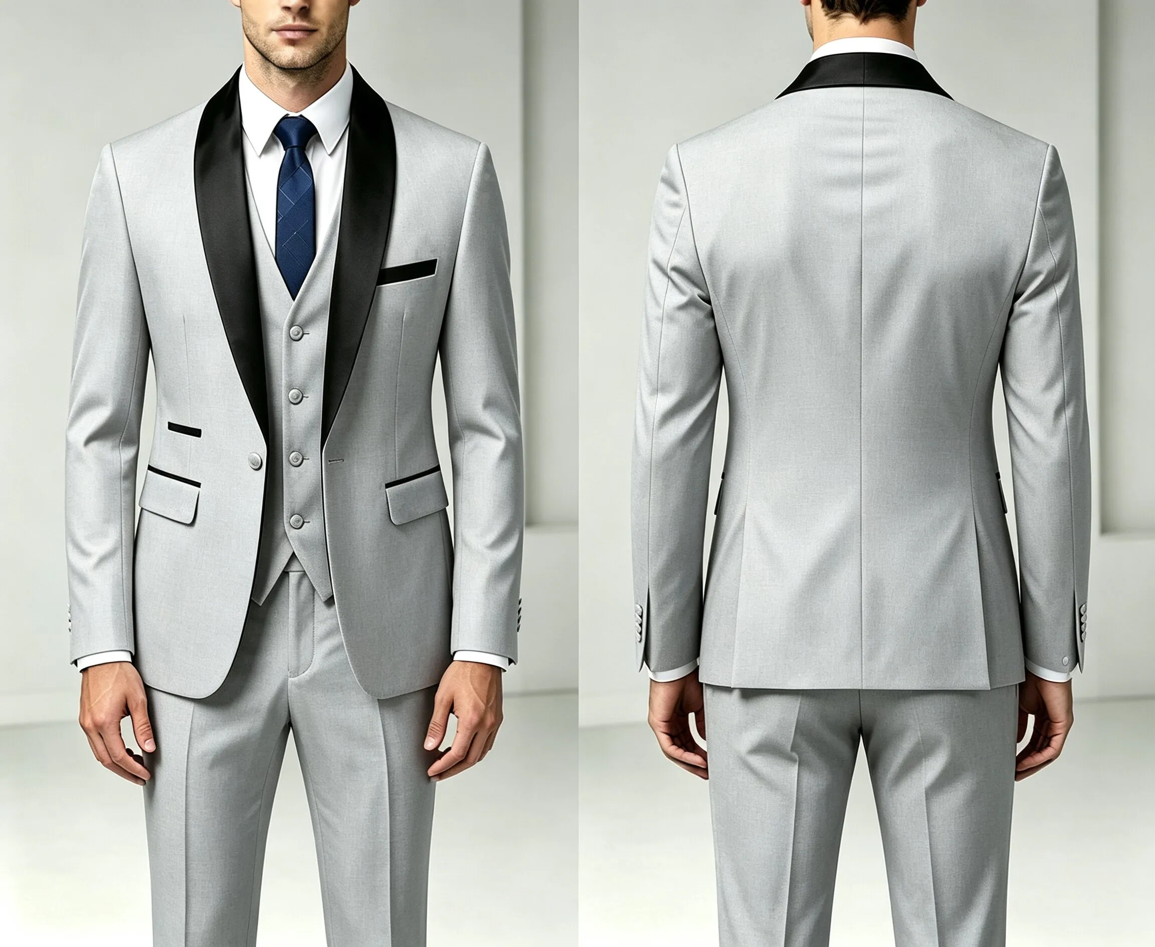 Traje de 3 Piezas para Hombre con Chaleco y Pantalones Largos, Corte Simple, Estilo Chal, para Bodas, Banquetes, Fiestas y Eventos de Negocios