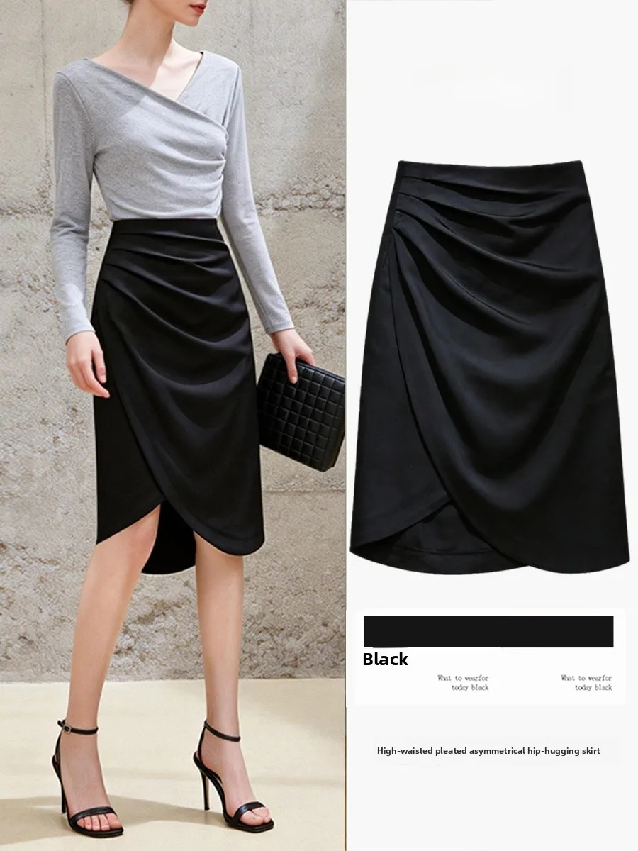 

Black Asymmetrical High Waist Slit Skirt Women's Summer New Style Slimming A-Line Skirt Small Size Flattering