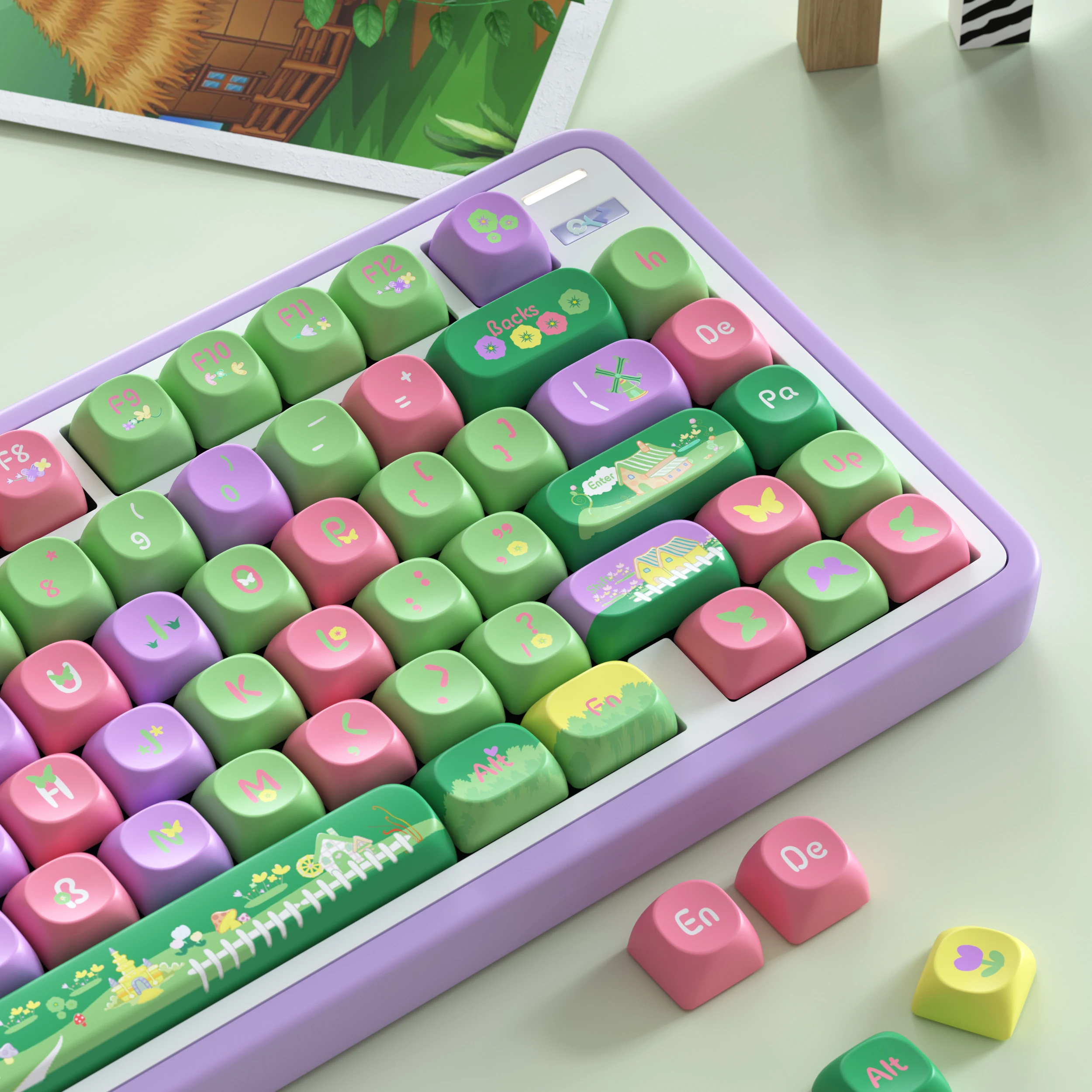 Imagem -05 - Cute Forest Home Profile Keycaps Teclado Mecânico Chaves Pbt para Interruptores mx 136 Chaves