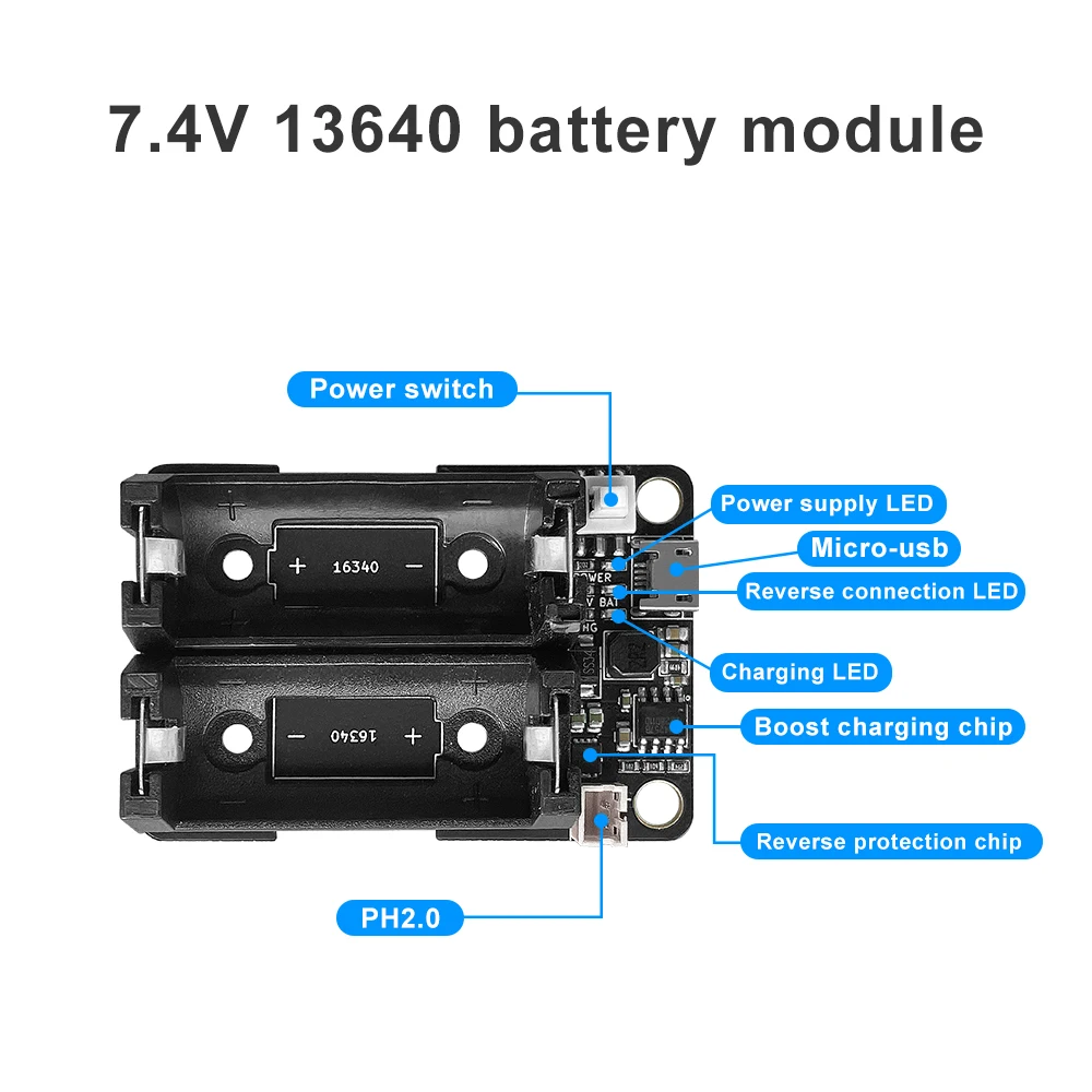 1-5PCS 16340 Micro USB Power Bank Battery Charger Module Dual Output 3.3V 5V 7.4V Rechargeable Battery Holder Lithium Battery