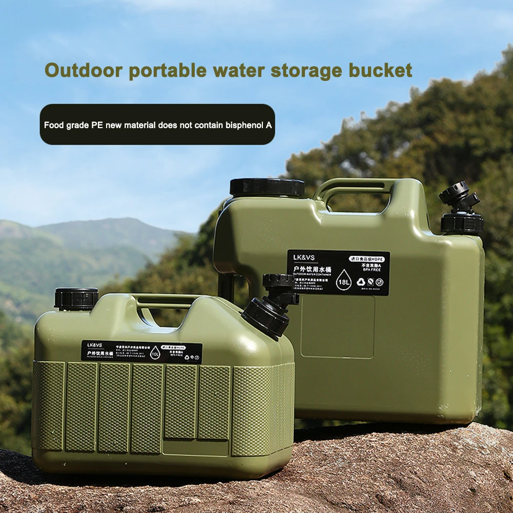 Large-Capacity Water Container with Spigot 10L PE Water Storage Carrier Portable Green Bucket for Camping Hiking Picnic