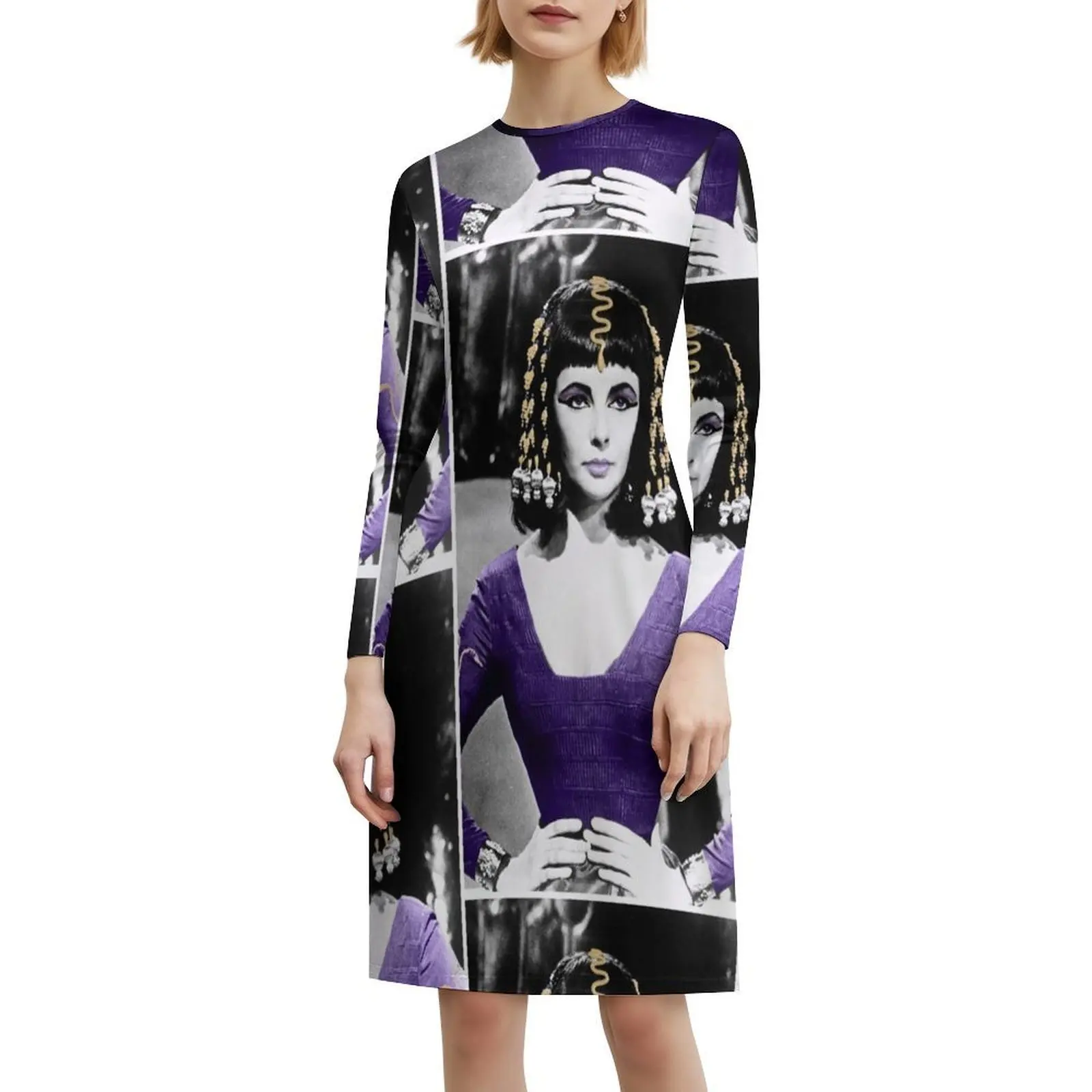 فستان كليوباترا الأرجواني للنساء للحفلات الأنيق على شكل حرف A مع خيارات قصيرة/طويلة/بدون أكمام أرجواني كليوباترا مصرية #6